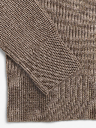 Truffle ribbed turtleneck jumper with a relaxed, slightly oversized fit, crafted from 100% Grade A Inner Mongolian cashmere