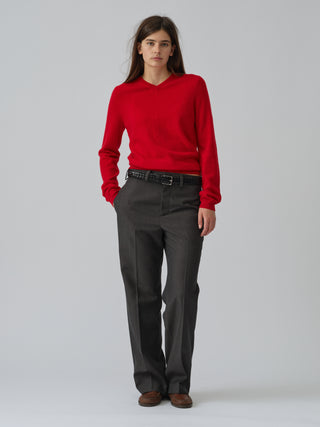Women’s Fitted 90s V-Neck in Red,  crafted from brushed 12-gauge cashmere with a clean neckline and contoured silhouette