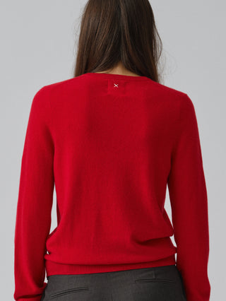 Women’s Fitted 90s V-Neck in Red,  crafted from brushed 12-gauge cashmere with a clean neckline and contoured silhouette