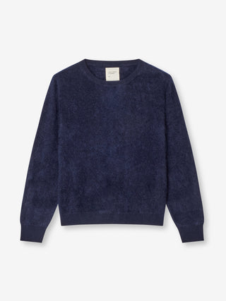 Women’s Brushed Crewneck Sweater in Navy Blue, crafted from brushed 12-gauge cashmere with a regular fit and classic neckline