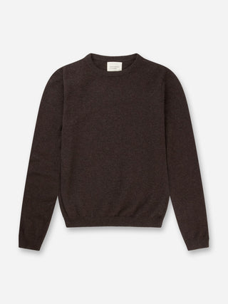 Black truffle women's fitted roundneck sweater in 12-gauge 100% Grade A Inner Mongolian cashmere, featuring a slim fit and snug round neckline