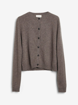 Women’s O-Cardigan in Truffle – 100% Grade A Inner Mongolian cashmere, 12-gauge knit, fitted silhouette with round neckline