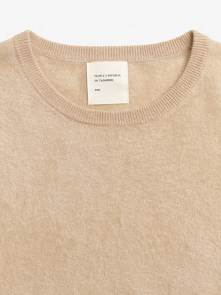 Women’s Brushed Crewneck in Camel – soft brushed cashmere sweater with round neckline and ribbed details