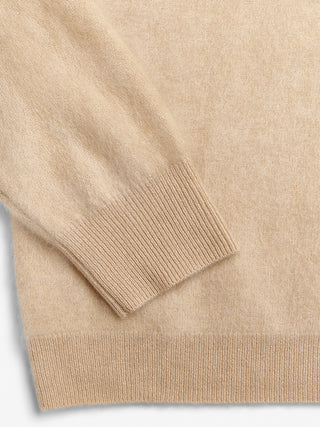 Women’s Brushed Crewneck in Camel – soft brushed cashmere sweater with round neckline and ribbed details