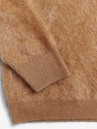 Women’s Brushed Crewneck in Caramel – soft brushed cashmere sweater with round neckline and ribbed details