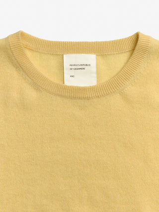 Women's Classic Roundneck sweater in Butter, knitted in 12-gauge 100% Grade A Inner Mongolian cashmere, featuring a regular fit, round neckline, and slightly dropped shoulders