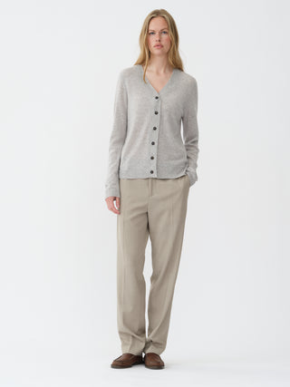 Air V-Cardigan in Grey,  crafted from brushed 12-gauge cashmere with a V-neckline and contoured silhouette