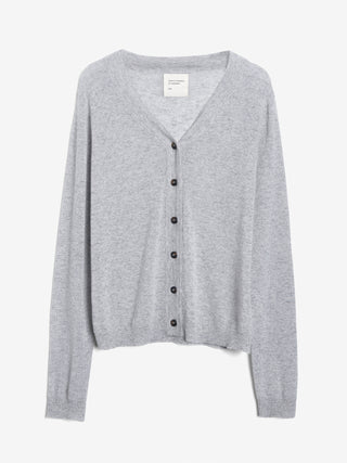 Air V-Cardigan in Grey,  crafted from brushed 12-gauge cashmere with a V-neckline and contoured silhouette