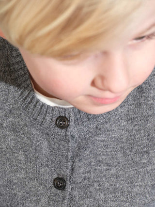 Baby Cardigan in Heather Grey with long sleeves and classic collar