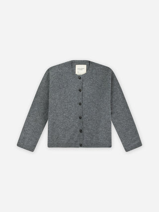 Baby Cardigan in Heather Grey with long sleeves and classic collar