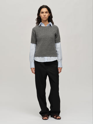 Women's Cableknit Blouse - Heather Grey
