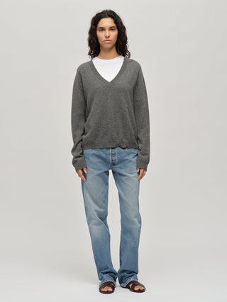 Women's Oversized V-Neck - Heather Grey