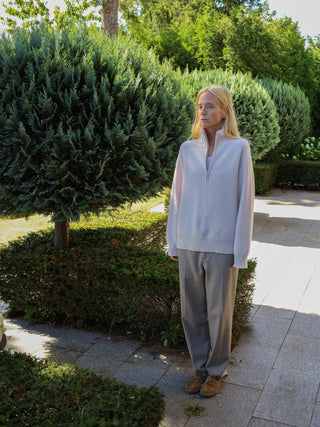 Off-White ribbed zip turtleneck jumper with a relaxed, slightly oversized fit, crafted from 100% Grade A Inner Mongolian cashmere