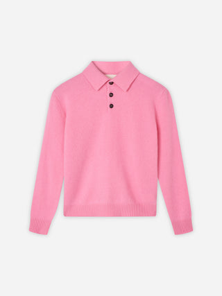 Kids’ pink polo shirt with long sleeves and classic collar