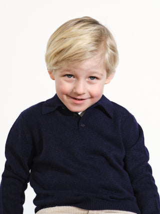 Kids’ navy blue polo shirt with long sleeves and classic collar