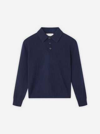Kids’ navy blue polo shirt with long sleeves and classic collar