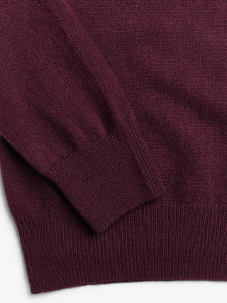 Unisex Bordeaux cashmere polo with a relaxed, boxy silhouette, crafted from 100% Grade A Inner Mongolian cashmere
