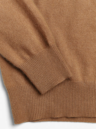Unisex Caramel cashmere polo with a relaxed, boxy silhouette, crafted from 100% Grade A Inner Mongolian cashmere