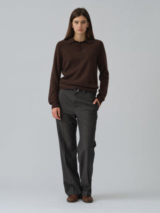 Unisex Dark Brown cashmere polo with a relaxed, boxy silhouette, crafted from 100% Grade A Inner Mongolian cashmere