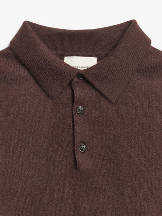 Unisex Dark Brown cashmere polo with a relaxed, boxy silhouette, crafted from 100% Grade A Inner Mongolian cashmere