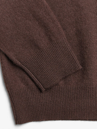 Unisex Dark Brown cashmere polo with a relaxed, boxy silhouette, crafted from 100% Grade A Inner Mongolian cashmere