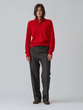 Red unisex polo sweater knitted in 10-gauge 100% Grade A Inner Mongolian cashmere with a relaxed boxy fit, designed for softness and durability