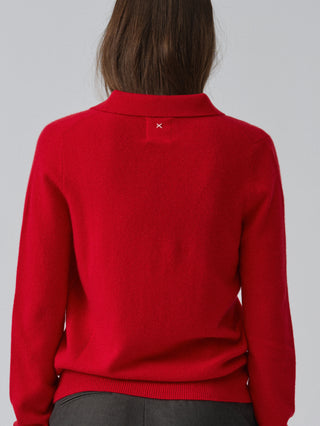 Red unisex polo sweater knitted in 10-gauge 100% Grade A Inner Mongolian cashmere with a relaxed boxy fit, designed for softness and durability