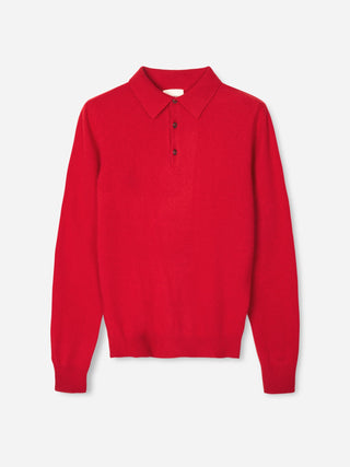 Red unisex polo sweater knitted in 10-gauge 100% Grade A Inner Mongolian cashmere with a relaxed boxy fit, designed for softness and durability