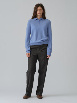 Original Polo in Soft Blue, knitted in 10-gauge cashmere with a relaxed unisex silhouette