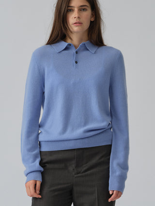 Original Polo in Soft Blue, knitted in 10-gauge cashmere with a relaxed unisex silhouette