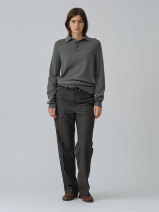 Unisex Solid Grey cashmere polo with a relaxed, boxy silhouette, crafted from 100% Grade A Inner Mongolian cashmere