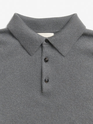 Unisex Solid Grey cashmere polo with a relaxed, boxy silhouette, crafted from 100% Grade A Inner Mongolian cashmere