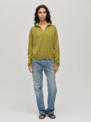 Women's Oversized Collar V-Neck - Olive