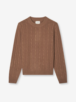 Caramel cable knit jumper with a regular fit, crafted from 100% Grade A Inner Mongolian cashmere
