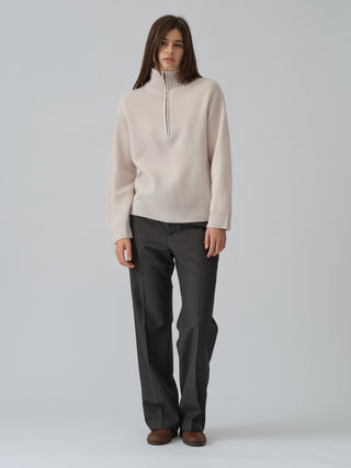 Off-White ribbed zip turtleneck jumper with a relaxed, slightly oversized fit, crafted from 100% Grade A Inner Mongolian cashmere