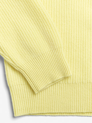 Soft yellow ribbed zip turtleneck jumper in 100% Grade A Inner Mongolian cashmere, featuring a high neck, half-zip design, and relaxed fit