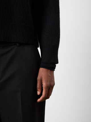 Premium Rib Zip Turtleneck - Black