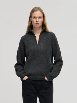 Premium Rib Zip Turtleneck - Dark Grey
