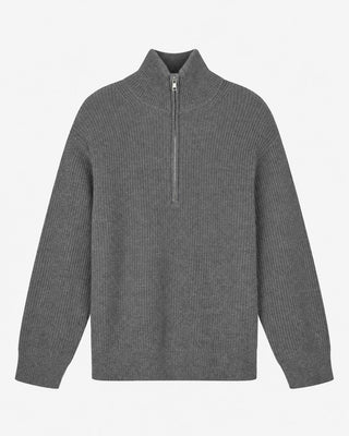 Premium Rib Zip Turtleneck - Dark Grey
