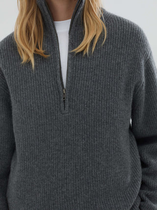 Premium Rib Zip Turtleneck - Heather Grey