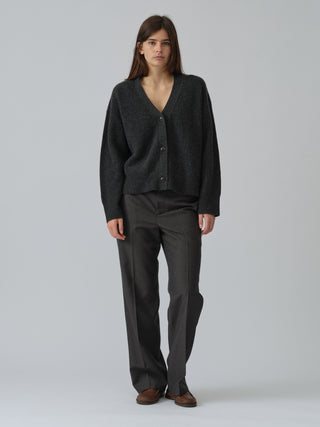 Premium Ribbed Cardigan in Dark Grey, knitted in 7-gauge cashmere with chunky rib detailing and a relaxed fit