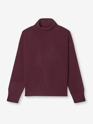Premium Ribbed Turtleneck in Bordeaux, knitted in 7-gauge cashmere with a chunky texture and high neck