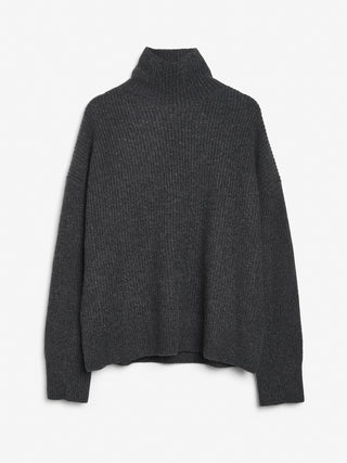 Dark Grey ribbed turtleneck jumper with a relaxed, slightly oversized fit, crafted from 100% Grade A Inner Mongolian cashmere