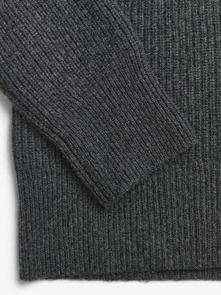 Dark Grey ribbed turtleneck jumper with a relaxed, slightly oversized fit, crafted from 100% Grade A Inner Mongolian cashmere