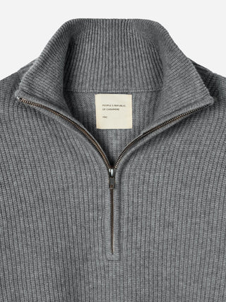 Premium Rib Zip Turtleneck - Heather Grey