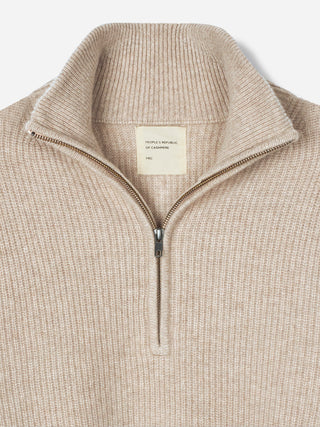 Premium Rib Zip Turtleneck - Sand