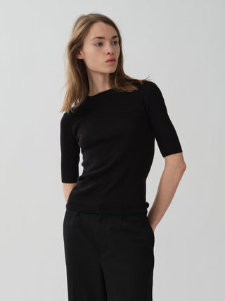 Thin Rib Blouse - Black