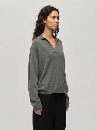 Women's Oversized Collar V-Neck - Heather Grey