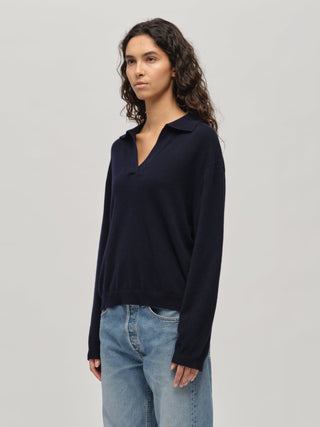 Women's Oversized Collar V-Neck - Navy Blue
