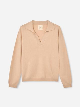 Women's Oversized Collar V-Neck - Beige Glitter